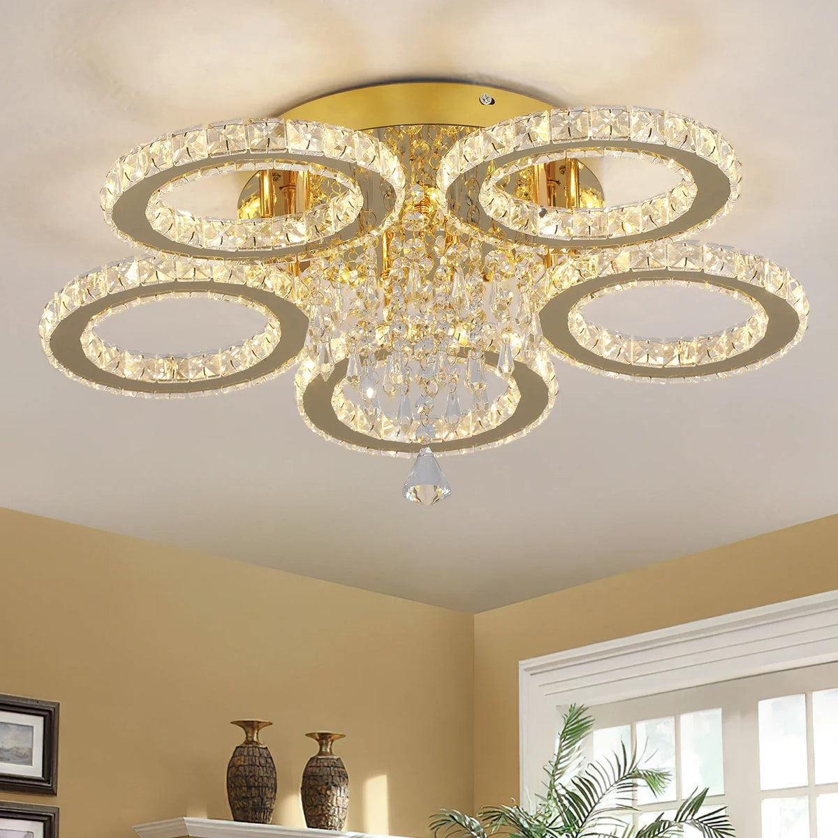VETRULUS Modern LED Crystal Ceiling Chandelier for Living Room