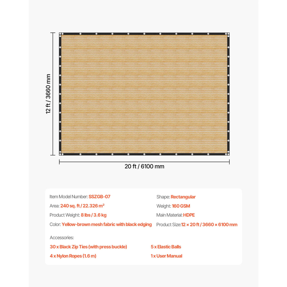SucceBuy 90 Percent Sun Shade Cloth HDPE Pergola Canopy Cover