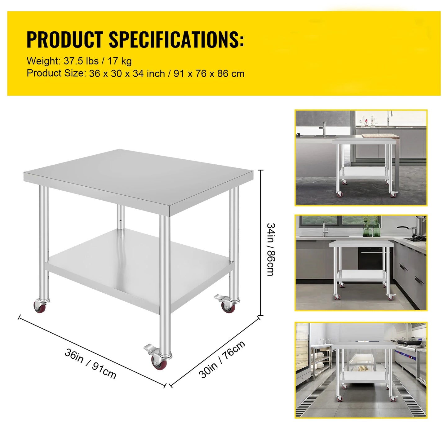 SucceBuy Stainless Steel Kitchen Work Table With Caster Wheels