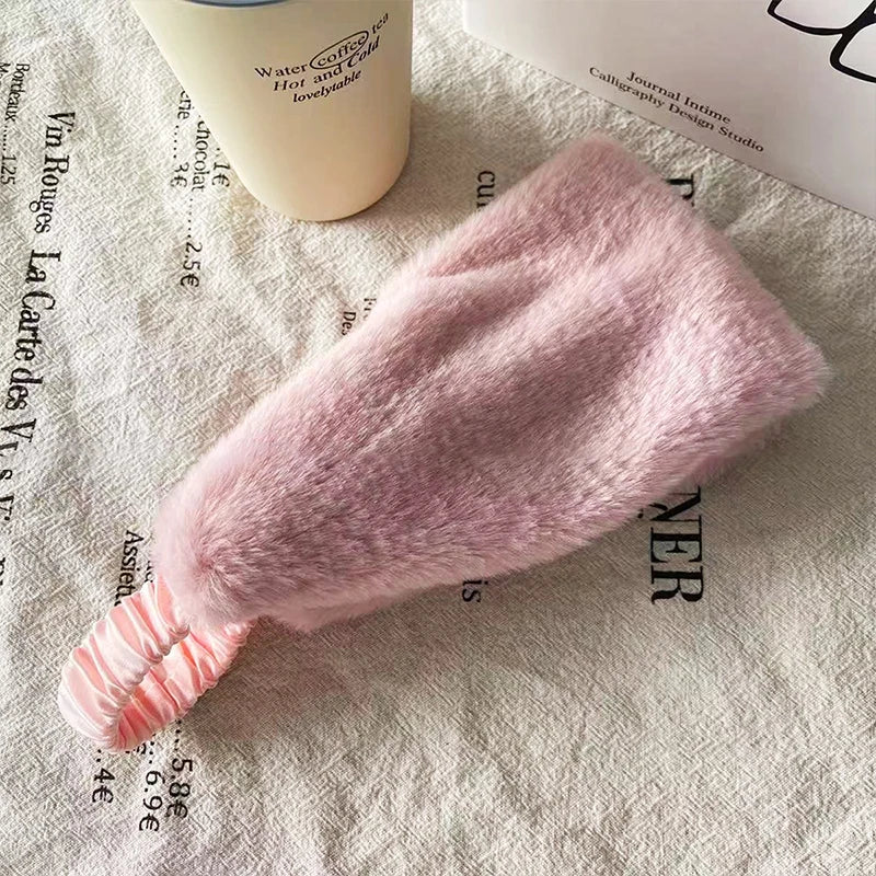 NONECN Fluffy Plush Headband Ear Warmer For Women Wearable