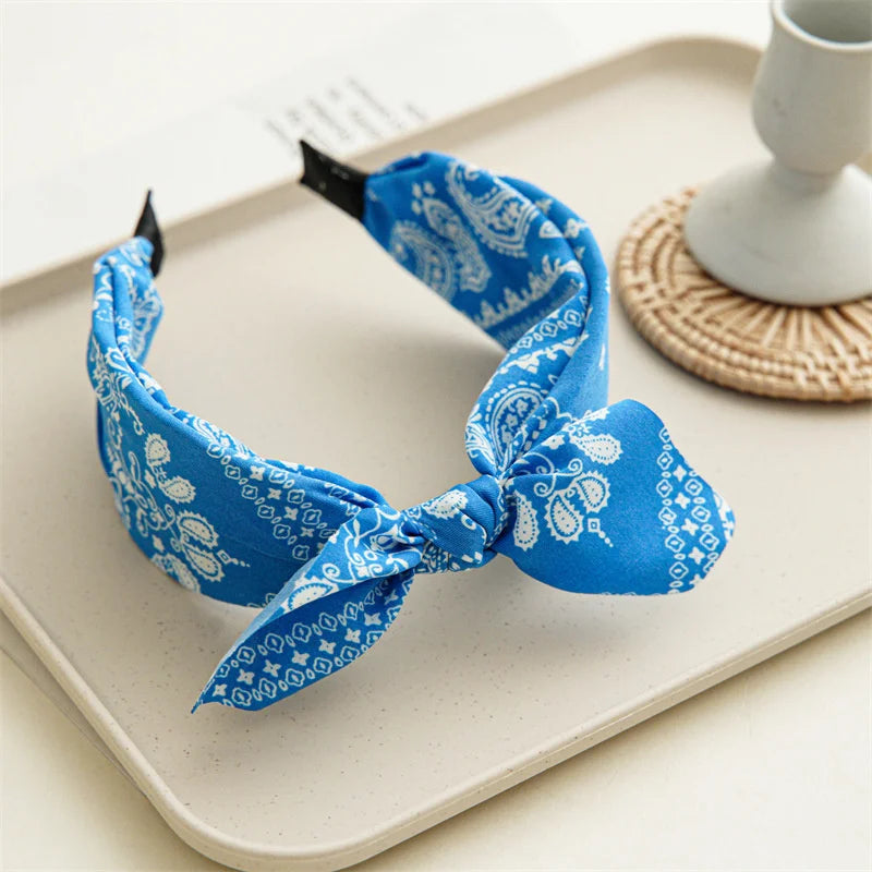 Paisley Bandana Headband for Women Knotted Bow Hair Accessory