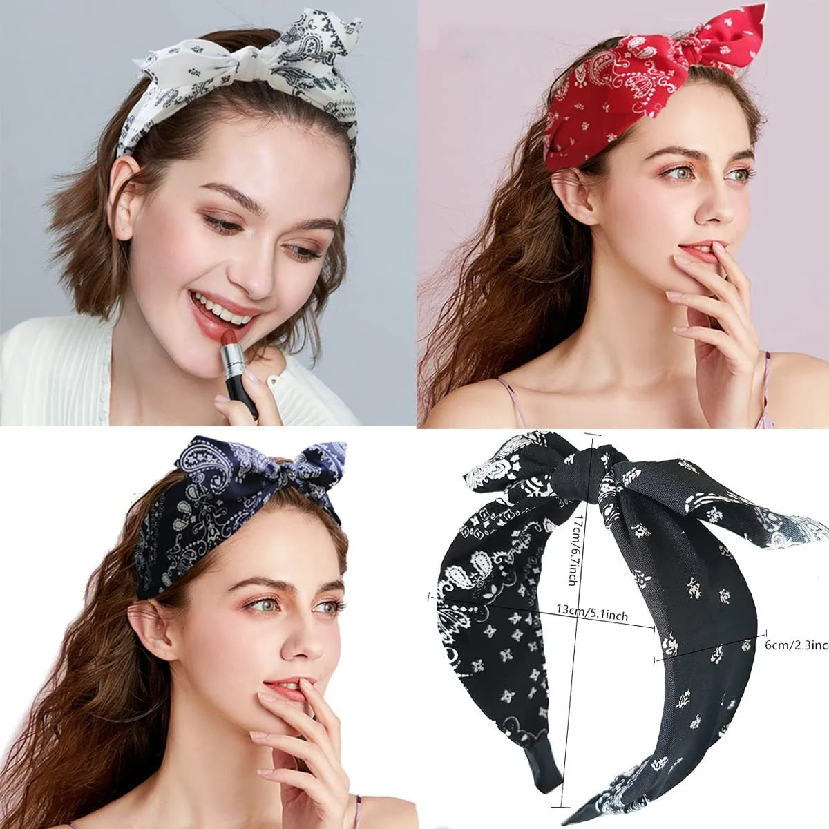 Paisley Bandana Headband for Women Knotted Bow Hair Accessory