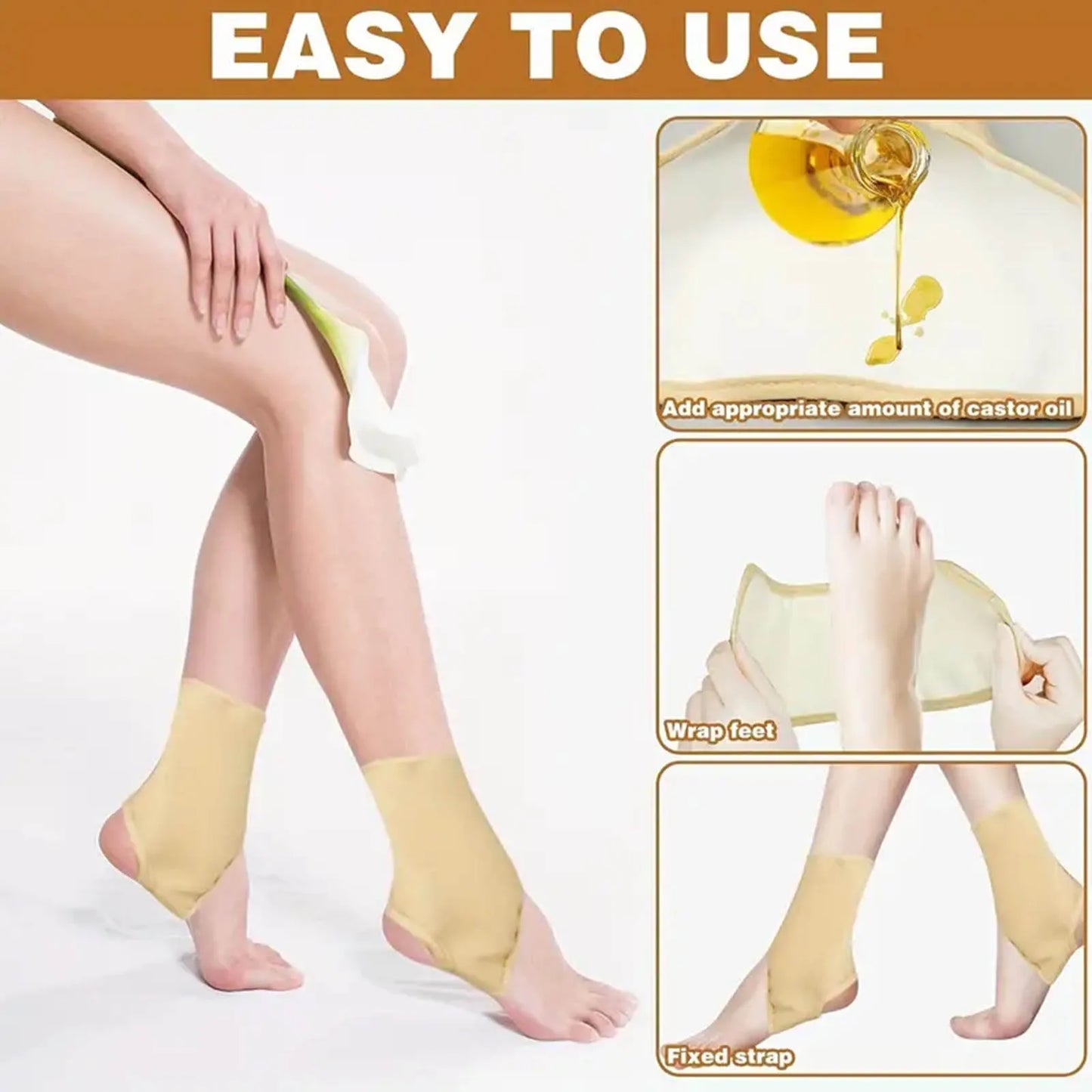 1 Pair Feet Castor Oil Pack Wrap Adjustable Breathable Ankle Wrap Relaxing Your Soles and Relieving Fatigue