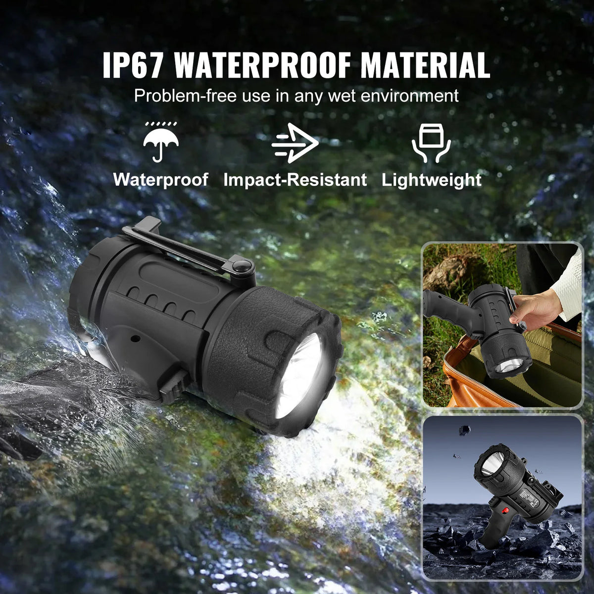 SucceBuy Rechargeable Spotlight Flashlight 200,000 Lumens Searchlight with 4 Modes Detachable Lens USB Port for Hunting Camping