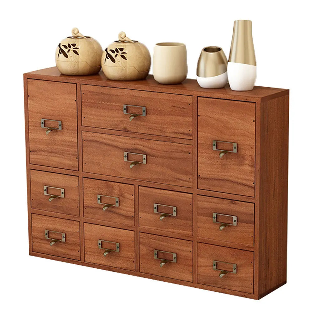 Wooden Apothecary Cabinet With Label Slots And Metal Handles