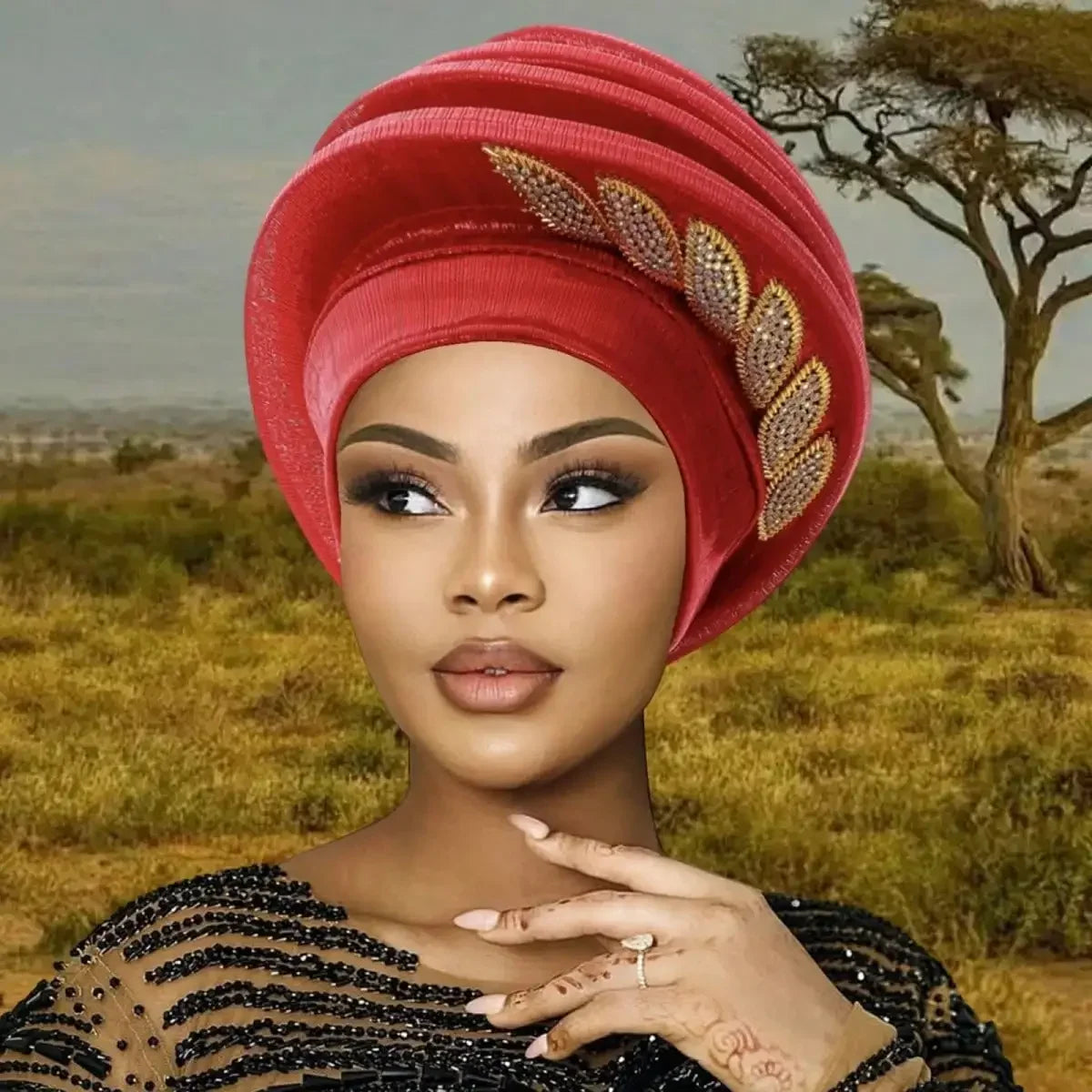 2026 Women African Hat, Elegant Pleated Leaves Turban Hat Head Wrap Fashion Accessories