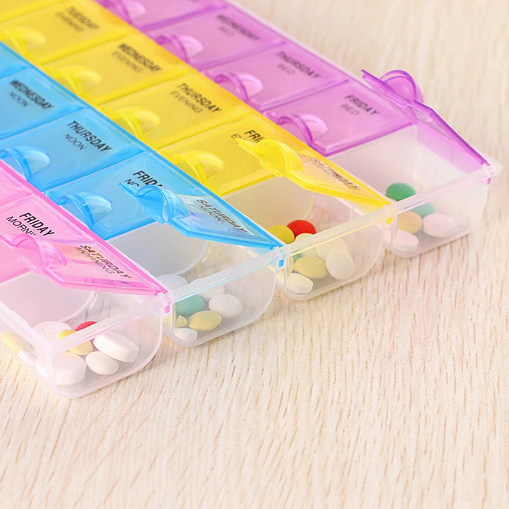 Portable 28 Compartment Weekly Medicine Pill Dispenser Case