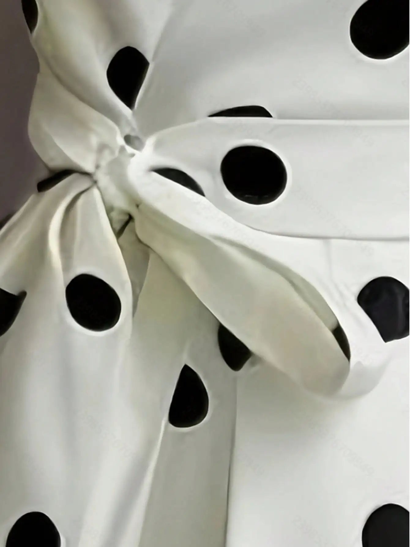 Elegant White Polka Dot Wrap Dress with Belted Waist and A-Line Skirt