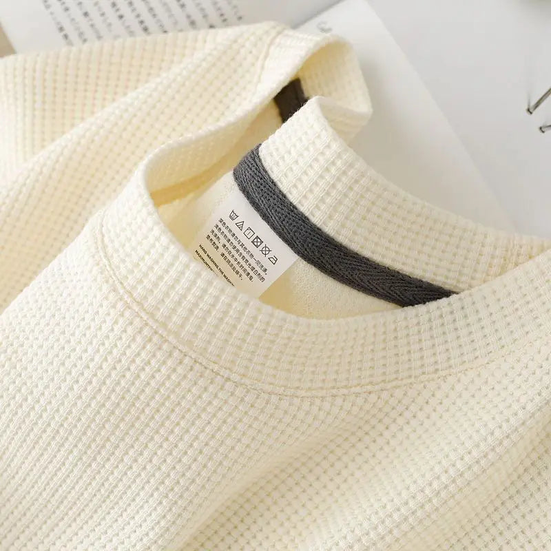 Men's Summer Waffle Knit Round Neck T Shirt Breathable Casual
