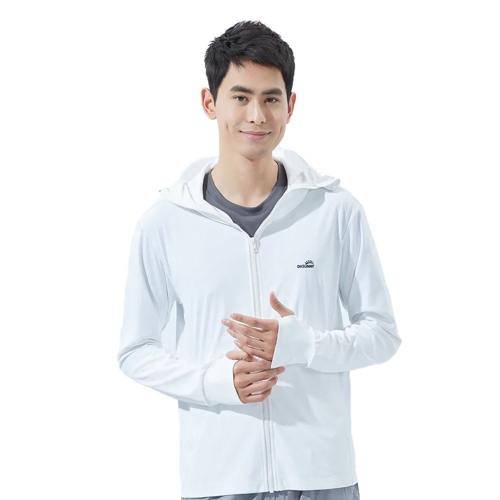 OhSunny Men Sun Protection Cooling Coat With Hood UPF50 Jacket