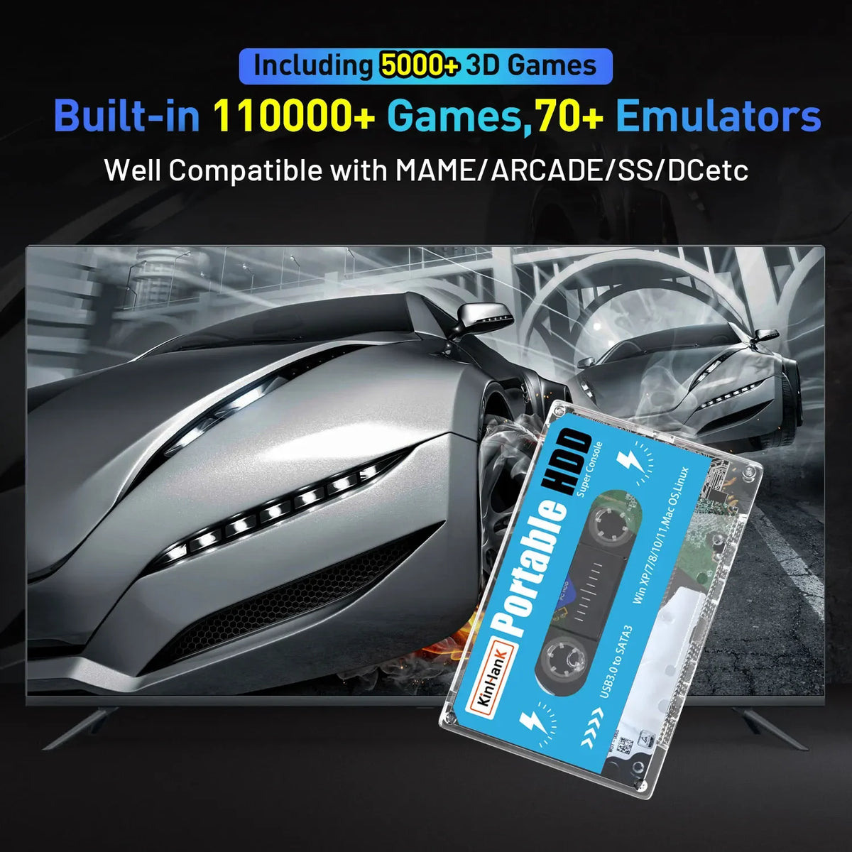 KINHANK Gaming HDD With 100000 Games And Batocera OS
