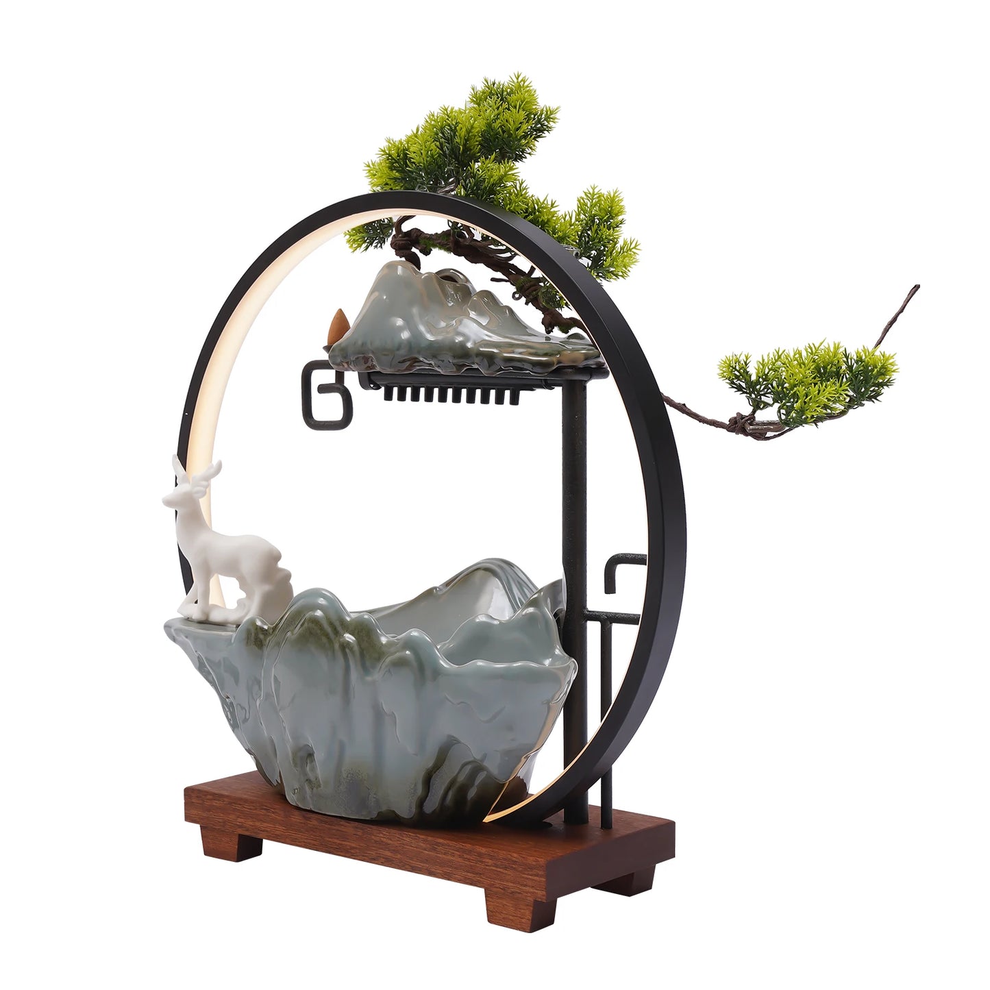 Bymaocar Decorative Water Fountain Tabletop LED Light Mist