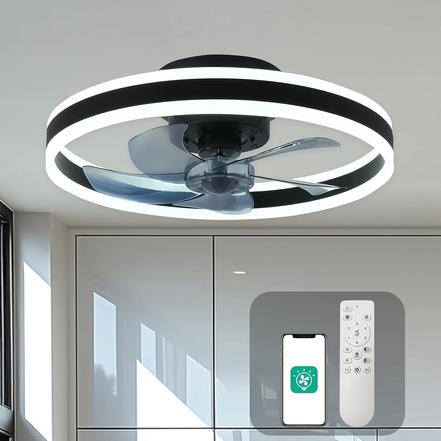 Orison Ceiling Fan With Remote Control Low Profile Flush Mount