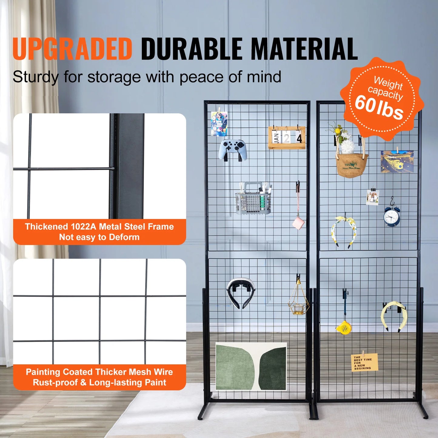 SucceBuy Grid Wall Panels Display Rack With Hooks Art Shows