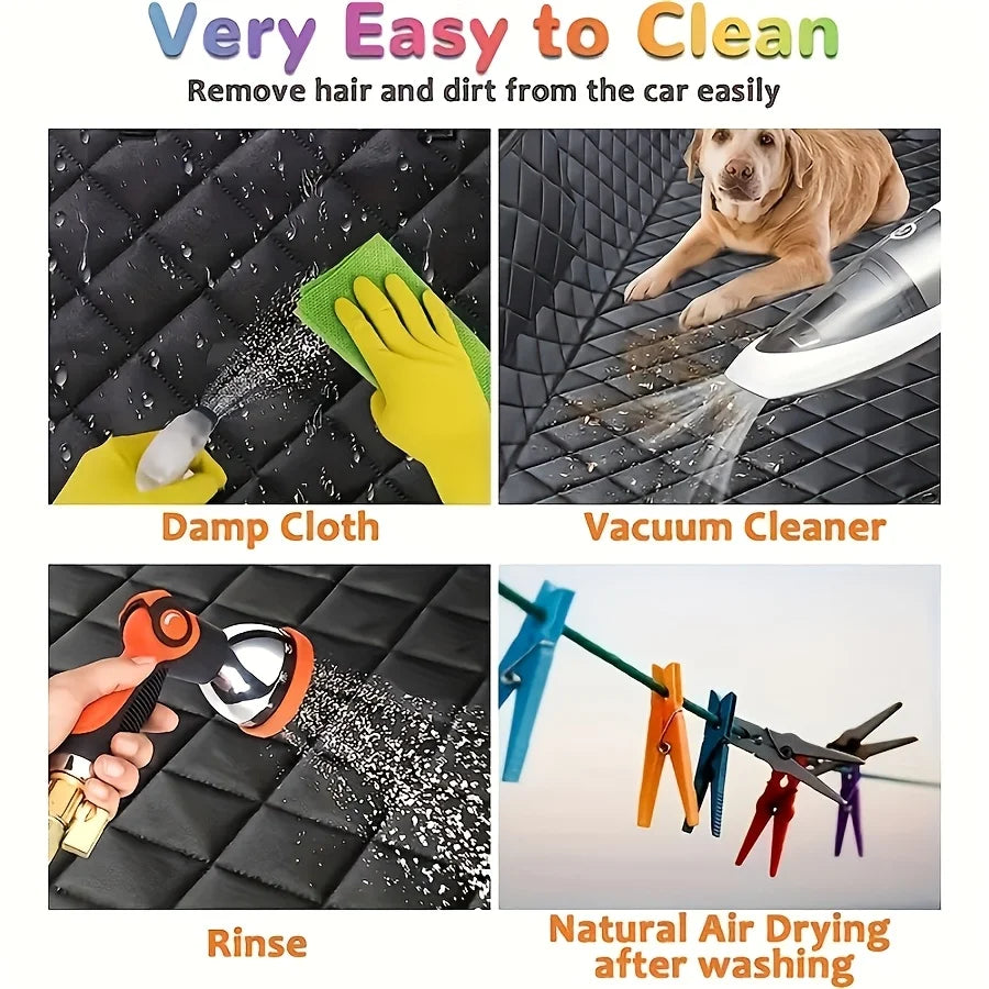 Waterproof Dog Car Seat Cover Hammock, Scratch Proof Nonslip Heavy Duty Soft Pet Back Seat Protector with Side Flaps & Storage Pockets, Universal Dog Back Seat Cover for Cars Trucks SUVs