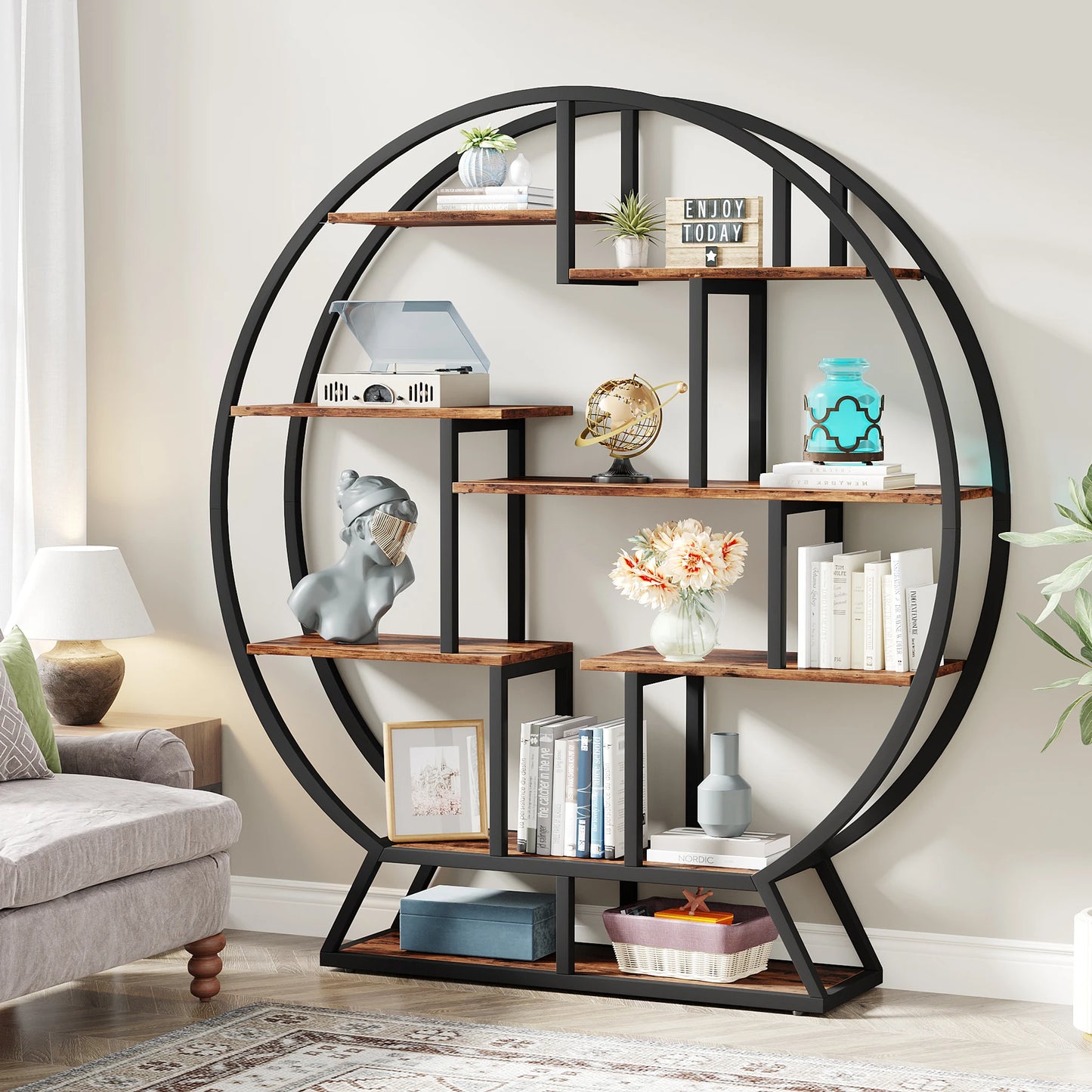 Tribesigns Industrial Bookshelf Etagere With Staggered Shelves