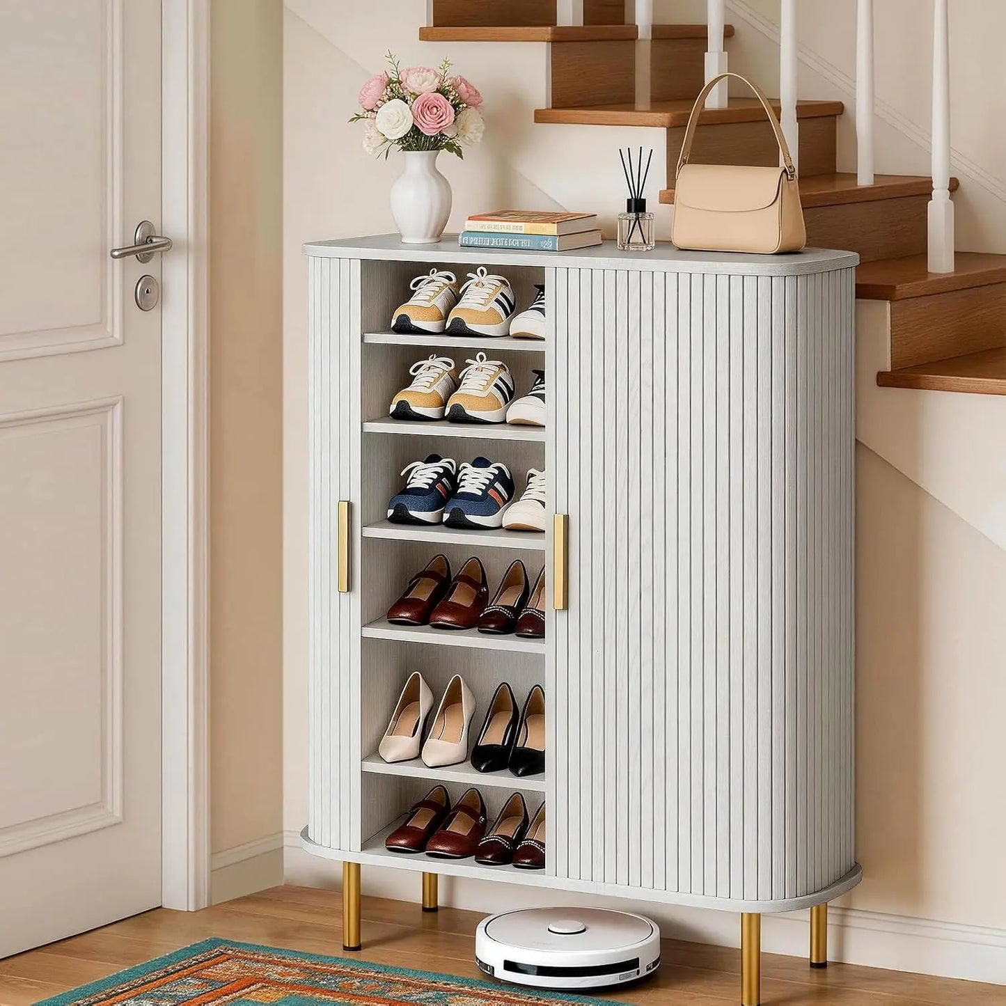 Shoe Storage Cabinet With Sliding Door 6-Tier Modern