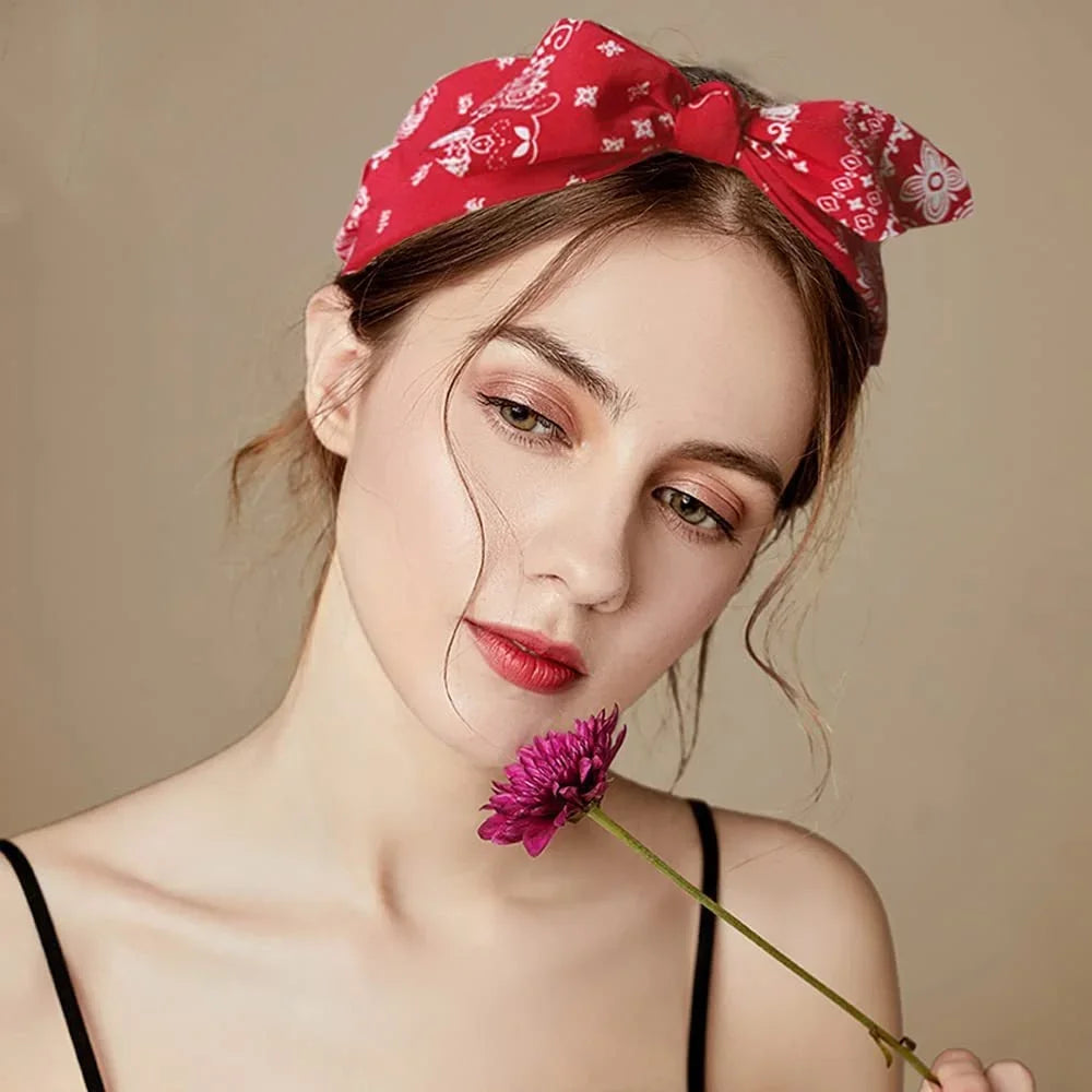 Paisley Bandana Headband for Women Knotted Bow Hair Accessory