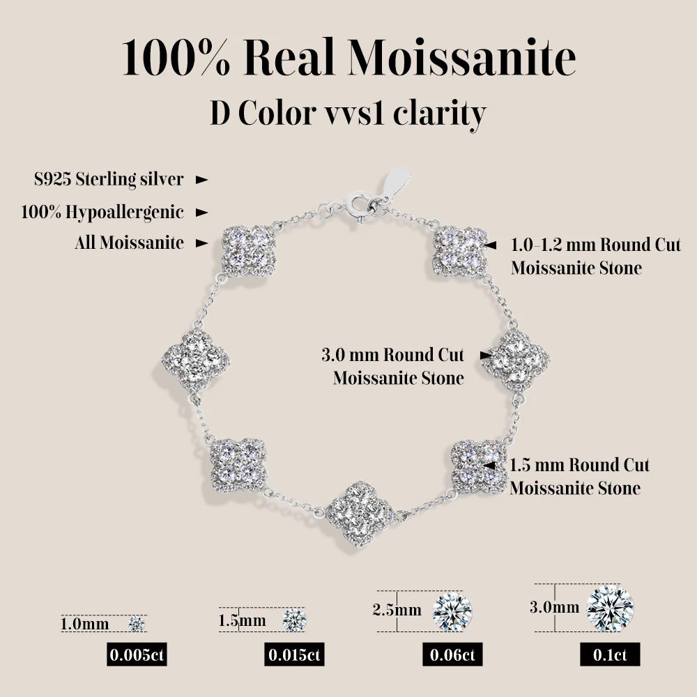 ATTAGEMSC Moissanite S925 Bracelet Yellow Gold Plated Women