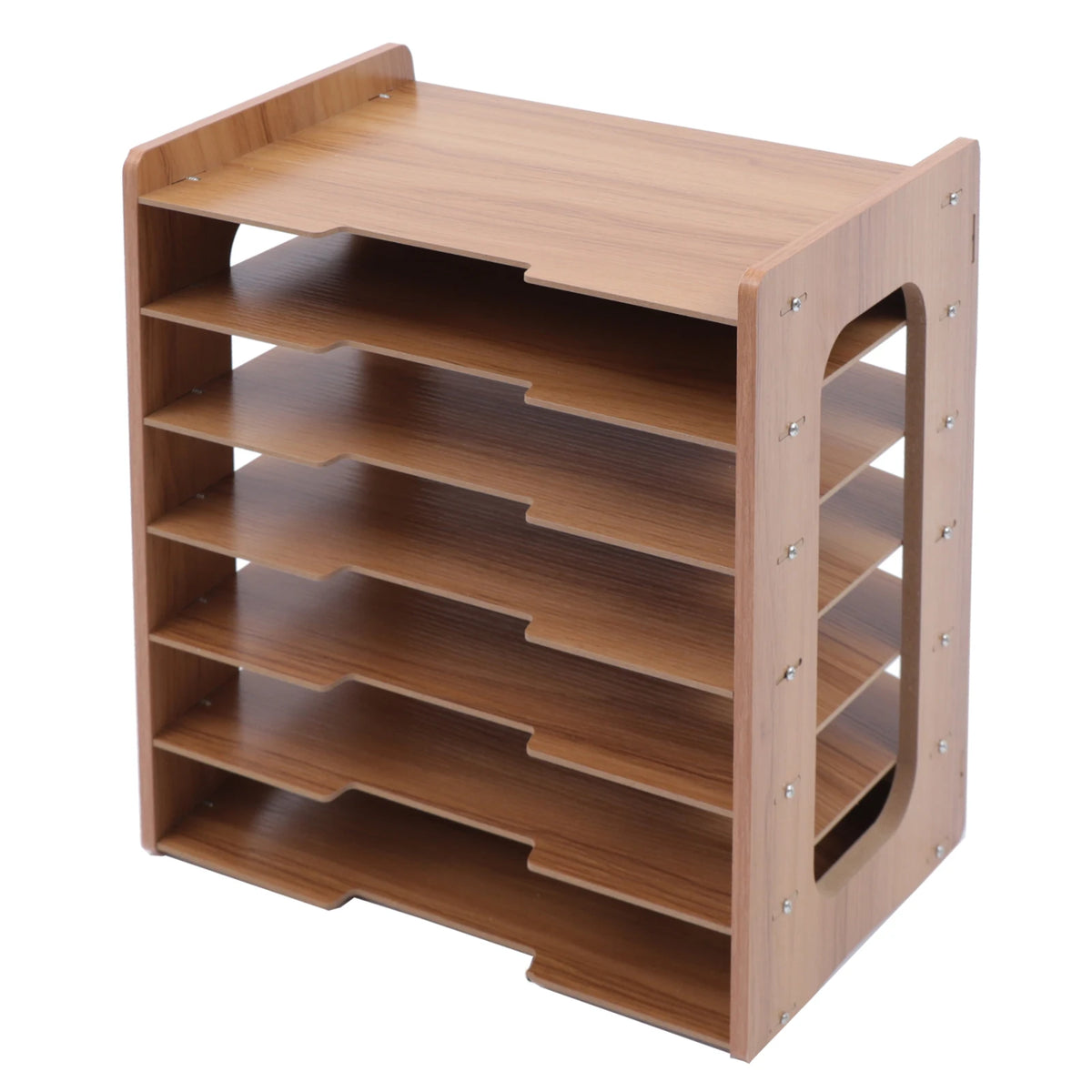 Wooden Desktop Paper Organizer With Seven Tier File Holder and Letter Tray