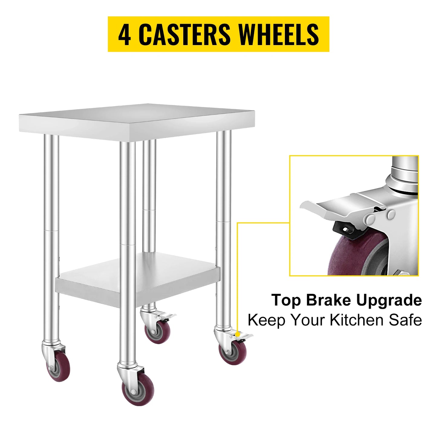 SucceBuy Stainless Steel Kitchen Work Table With Caster Wheels