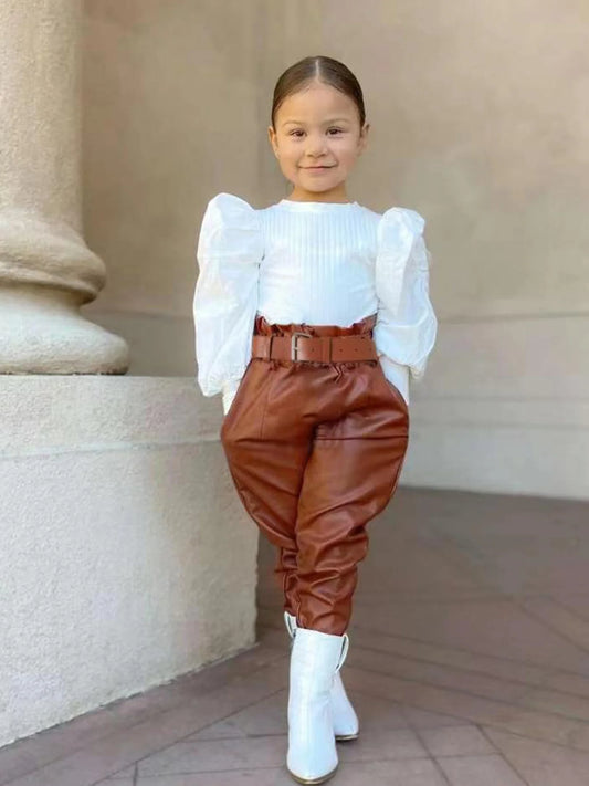 Girls Fall Winter Outfit Set With Ruffled Blouse And Boots