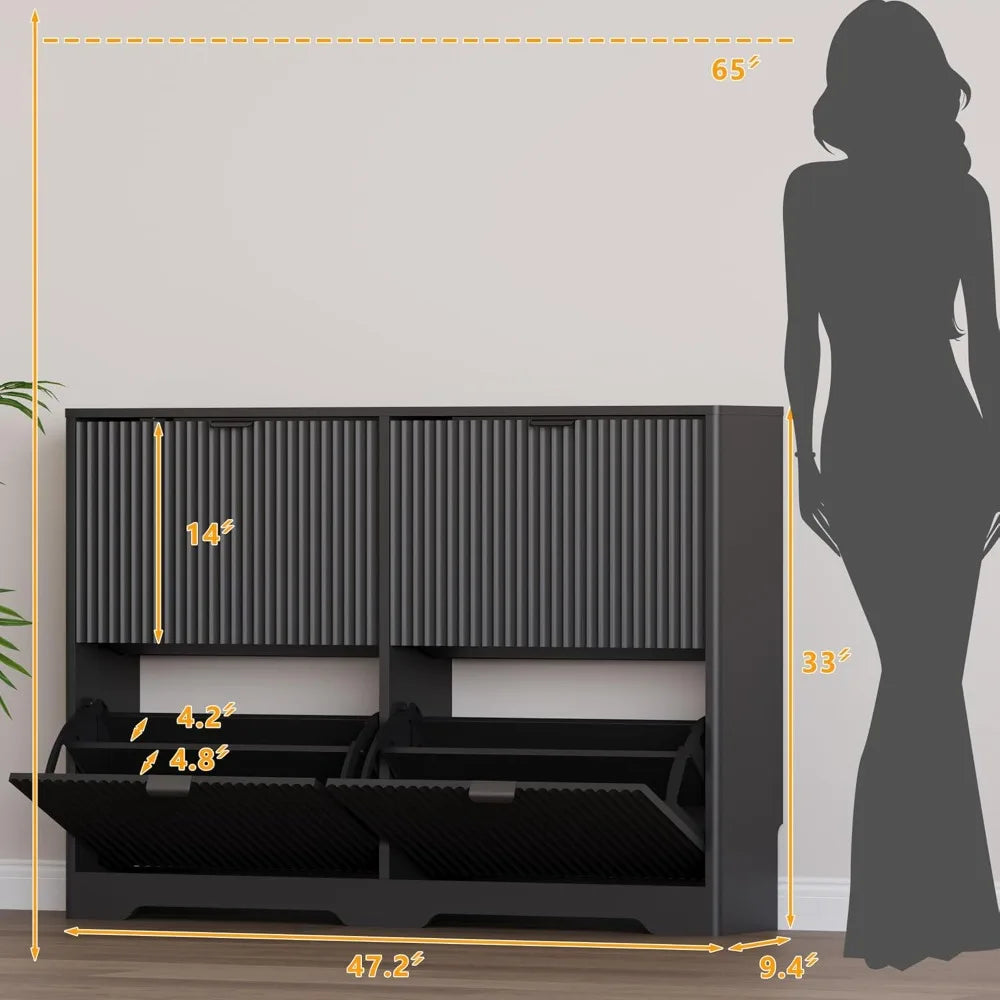 Shoe Cabinet For Entryway With Four Flip Drawers And Shelves