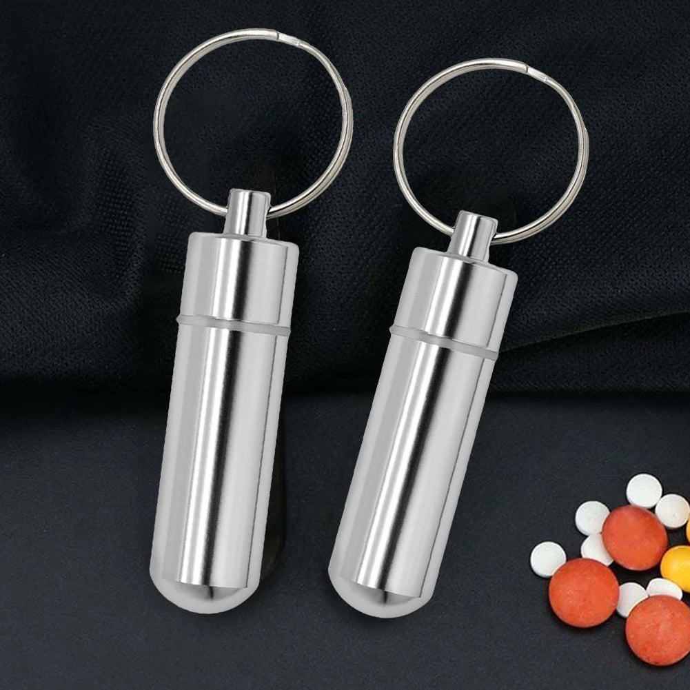 Keychain Pill Box Case Bottle Portable Waterproof Aluminum