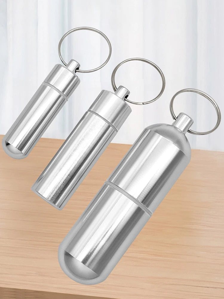Keychain Pill Box Case Bottle Portable Waterproof Aluminum