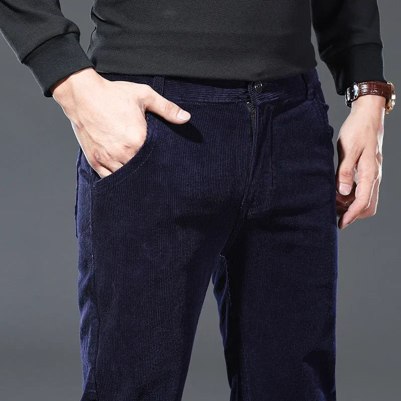 Winter New Men's Corduroy Fleece Casual Pants Warm Thick Classic Fashion Straight Plush Velvet Trousers Brand Clothing Male