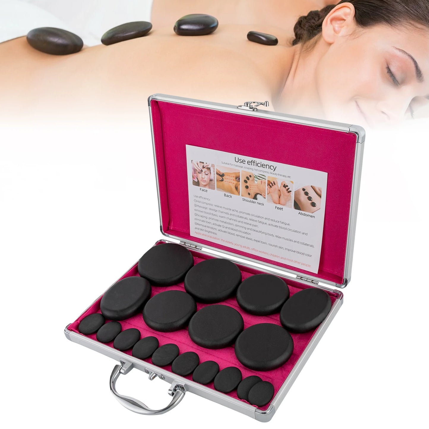 Bymaocar Hot Stones Massage Set With Heater Box Sixteen Stones