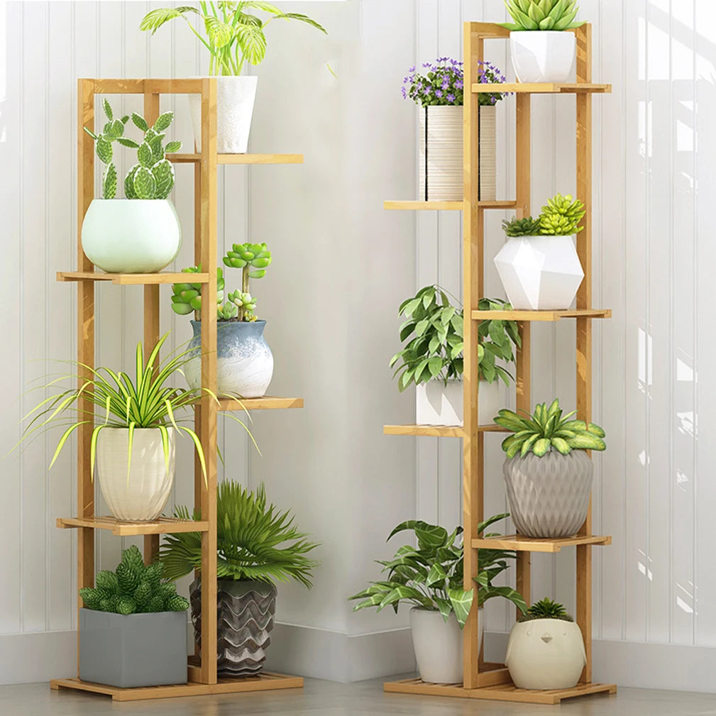 Bamboo 6 Tier Vertical Plant Stand For Indoor Outdoor Use