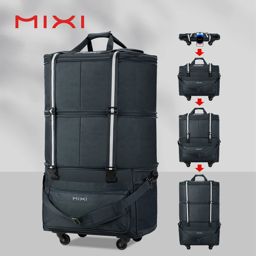 Mixi Foldable Travel Bag With Wheels Expandable Duffel