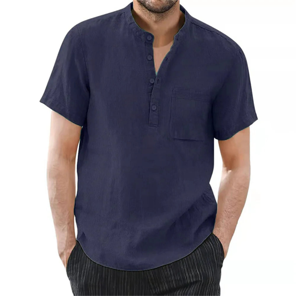 Men's Short Sleeve Cotton Linen T Shirt Casual Breathable Summer