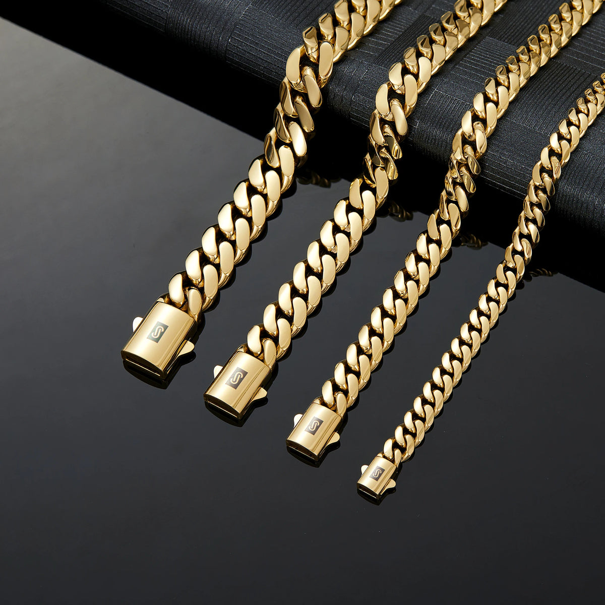 6-14mm wide Stainless Steel Cuban Miami Chains Necklaces  unisex Necklace Chain 316L 14K gold-plated Hip Hop Bracelet Gold Color