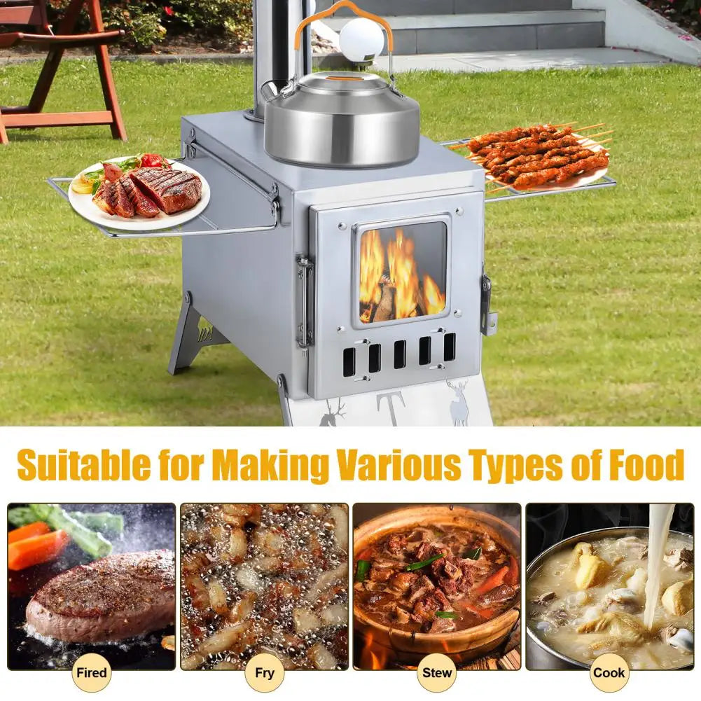 Stainless Steel Wood Burning Camping Stove With Tent Heater