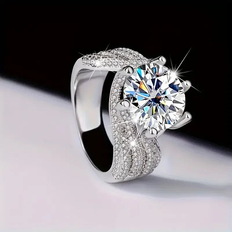 925 Sterling Silver Moissanite Engagement Ring With Claw Setting