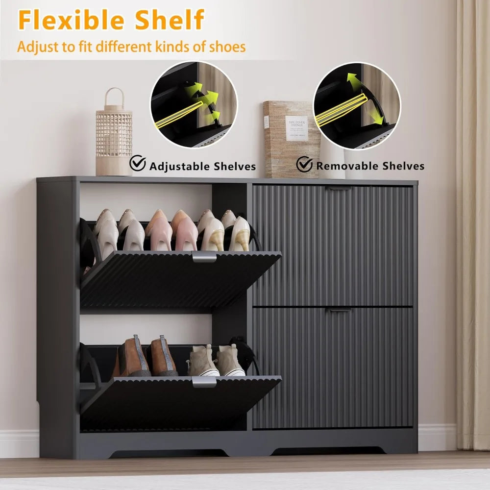 Shoe Cabinet For Entryway With Four Flip Drawers And Shelves