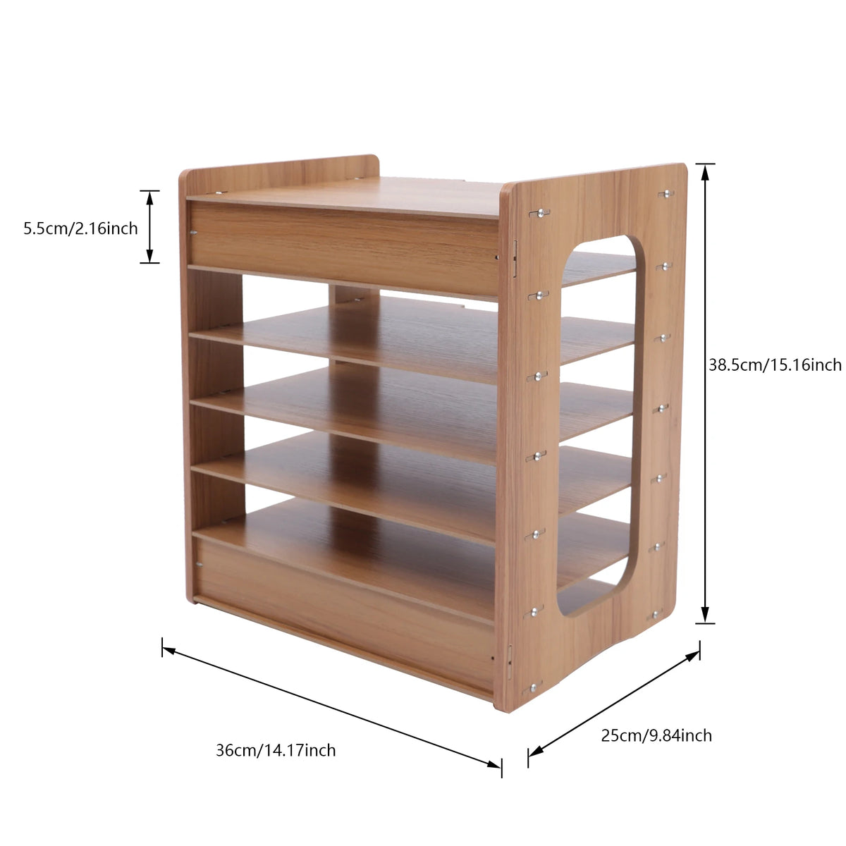 Wooden Desktop Paper Organizer With Seven Tier File Holder and Letter Tray