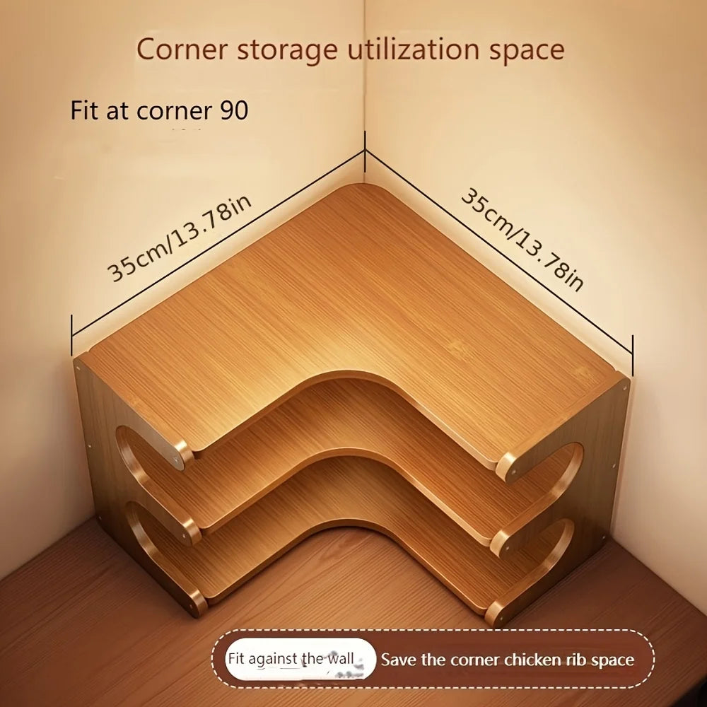 Three-Tier Bamboo Corner Desk Shelf Wall Mounted Organizer