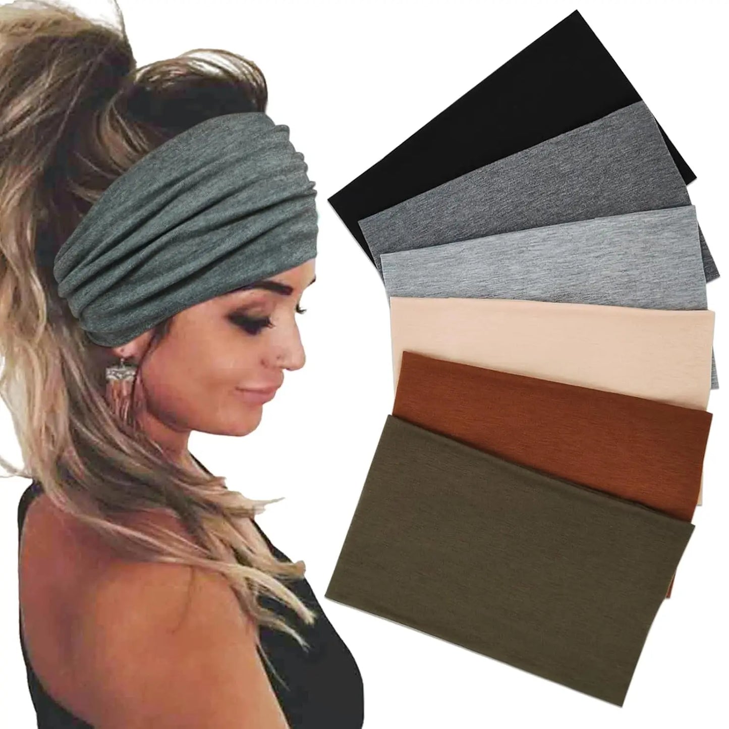 Wide Boho Stretch Headbands For Women Turban Style Six Pack