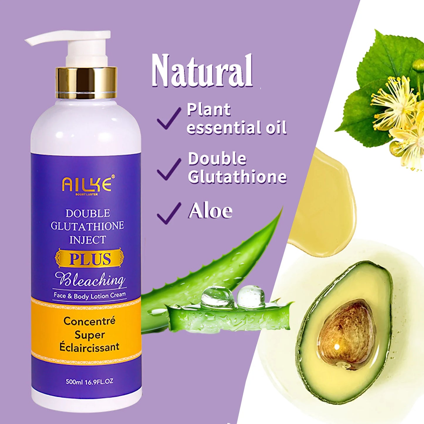 AILKE Glutathione Lighten Body Lotion, Moisturizing, Hydration, Even Skin tone, Improve Dark & Black Skin, Support Private logo