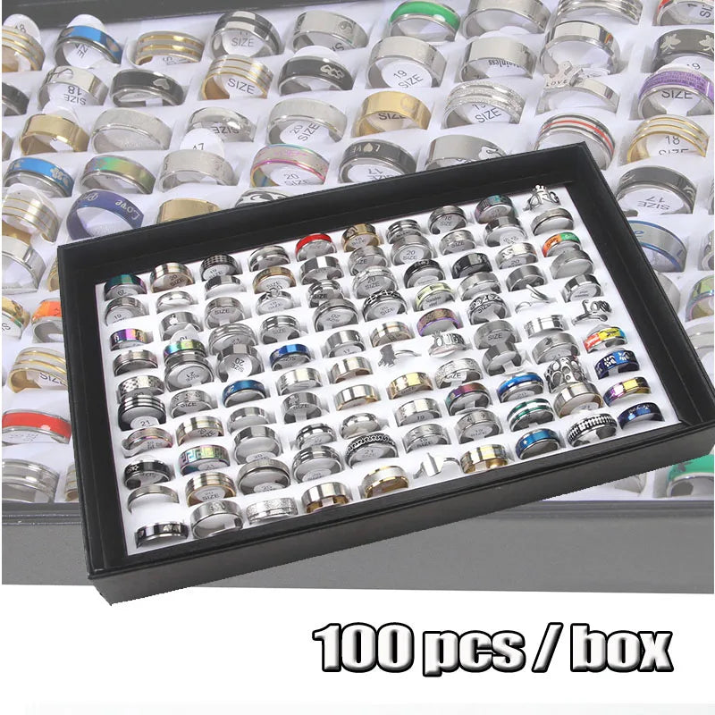 Stainless Steel Assorted Ring Set Unisex Bulk Jewelry