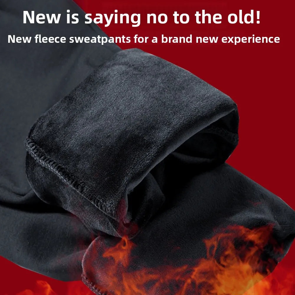 Casual Fleece Lined Drawstring Trousers Sporty Autumn Winter New Style Pure Black Warm Sweatpants Straight Fit for Men