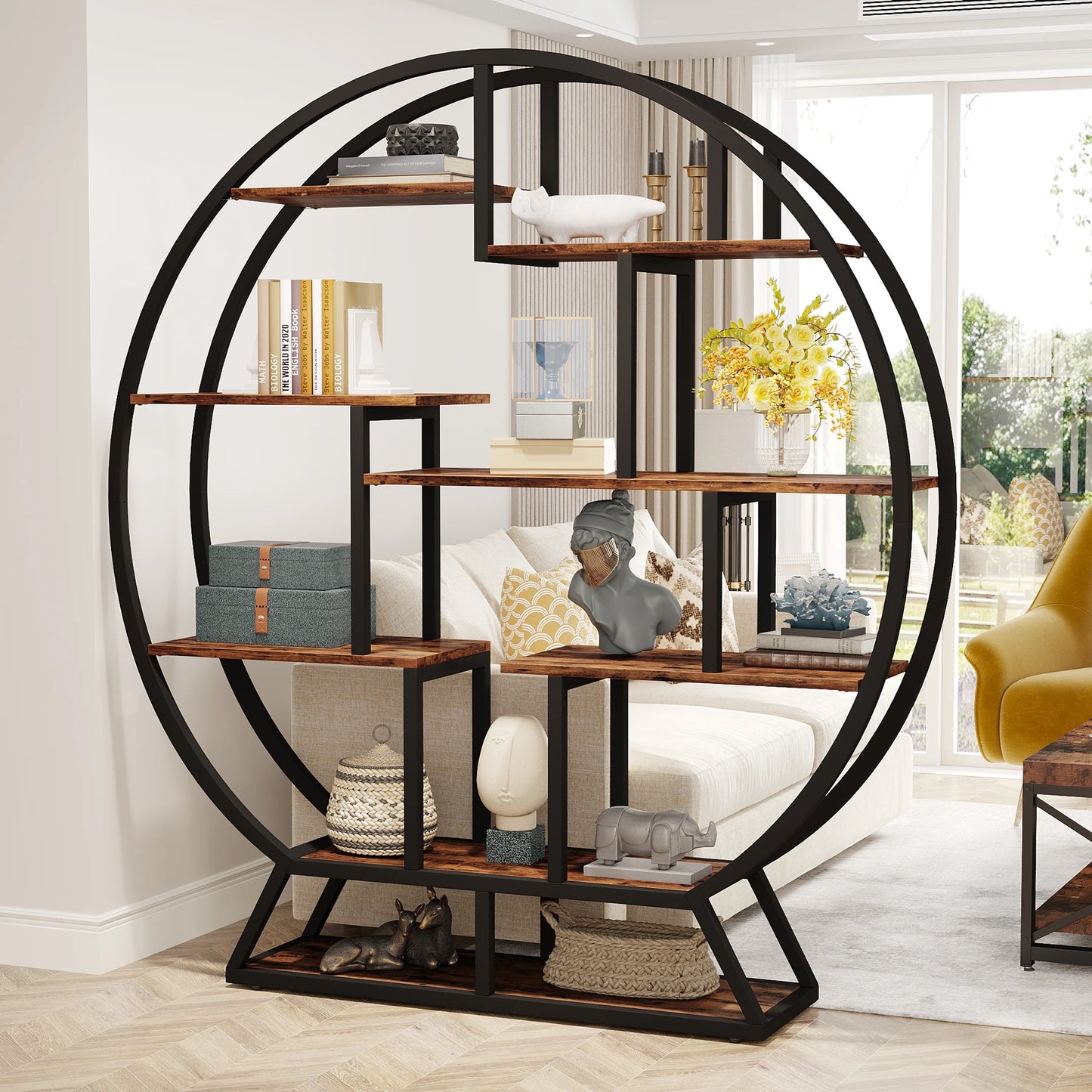 Tribesigns Industrial Bookshelf Etagere With Staggered Shelves