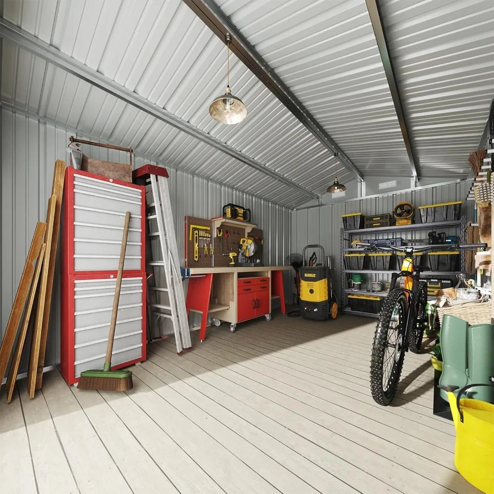 10x12FT Outdoor Storage Shed with Double Hinged Large Door Utility Garden Shed with Lockable Door & Sloped Roof Metal，Customized