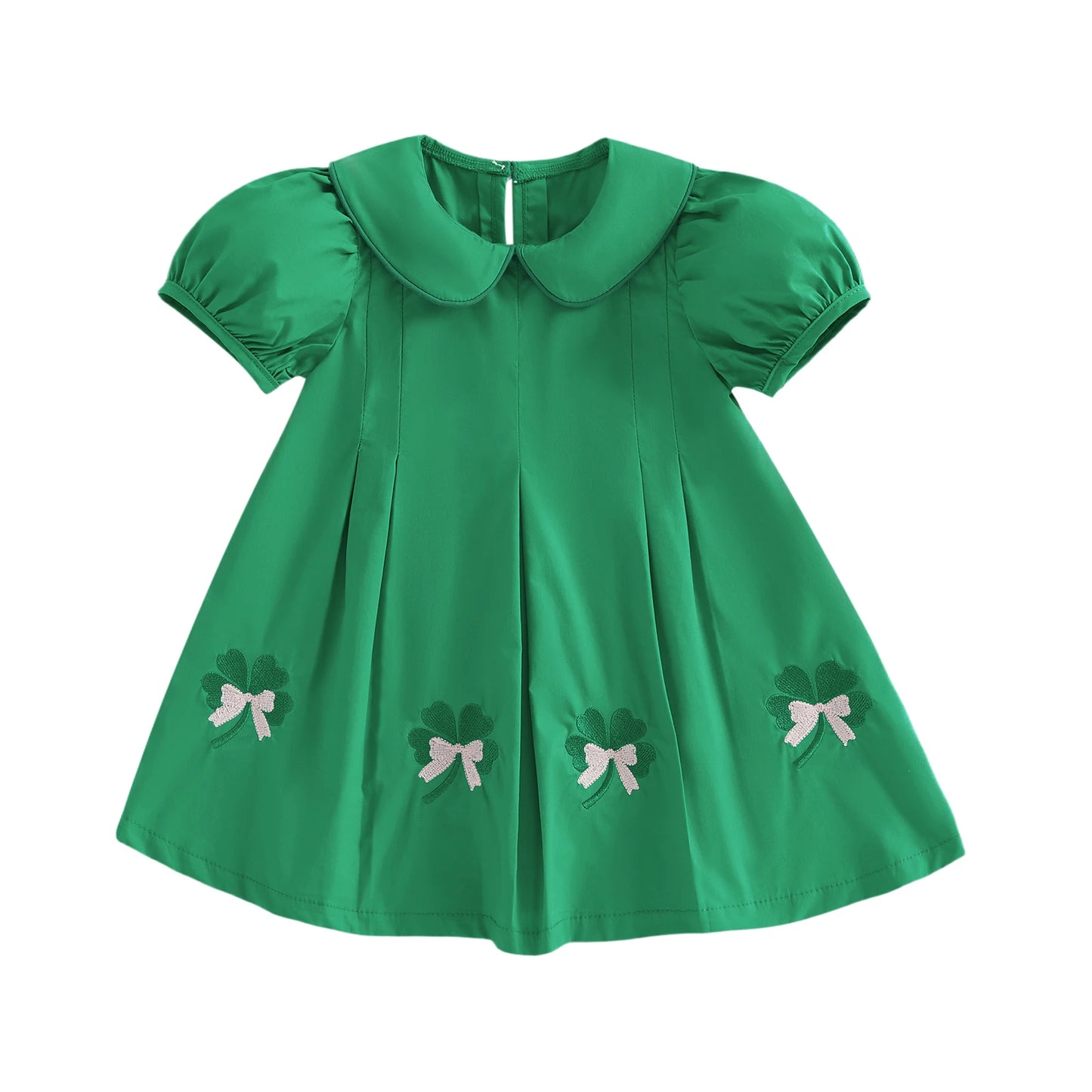 St Patrick's Day Toddler Girl Dress With Shamrock Embroidery