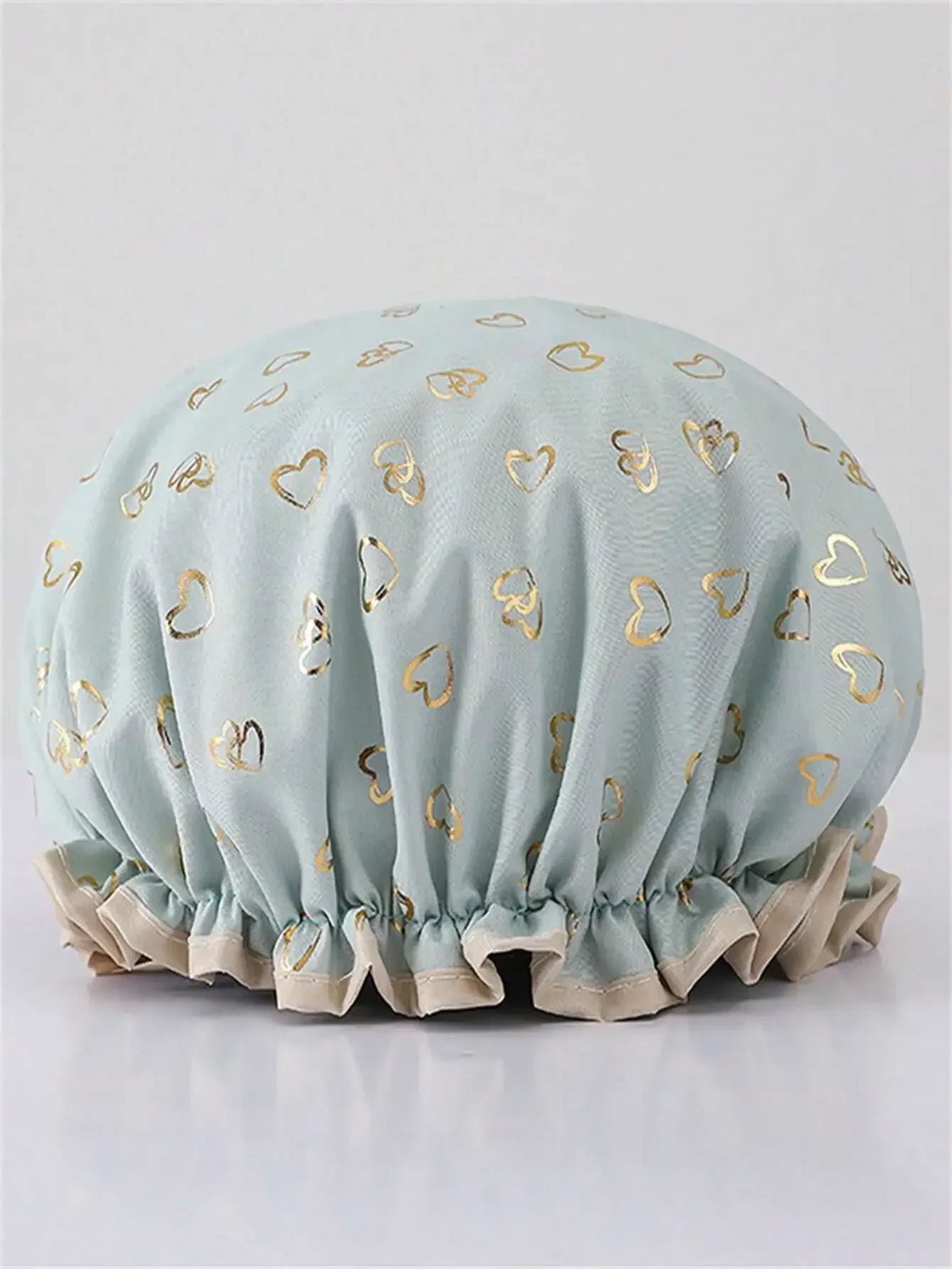 2026 2-Layer Waterproof Shower Cap, Fashionable Foil Heart Print