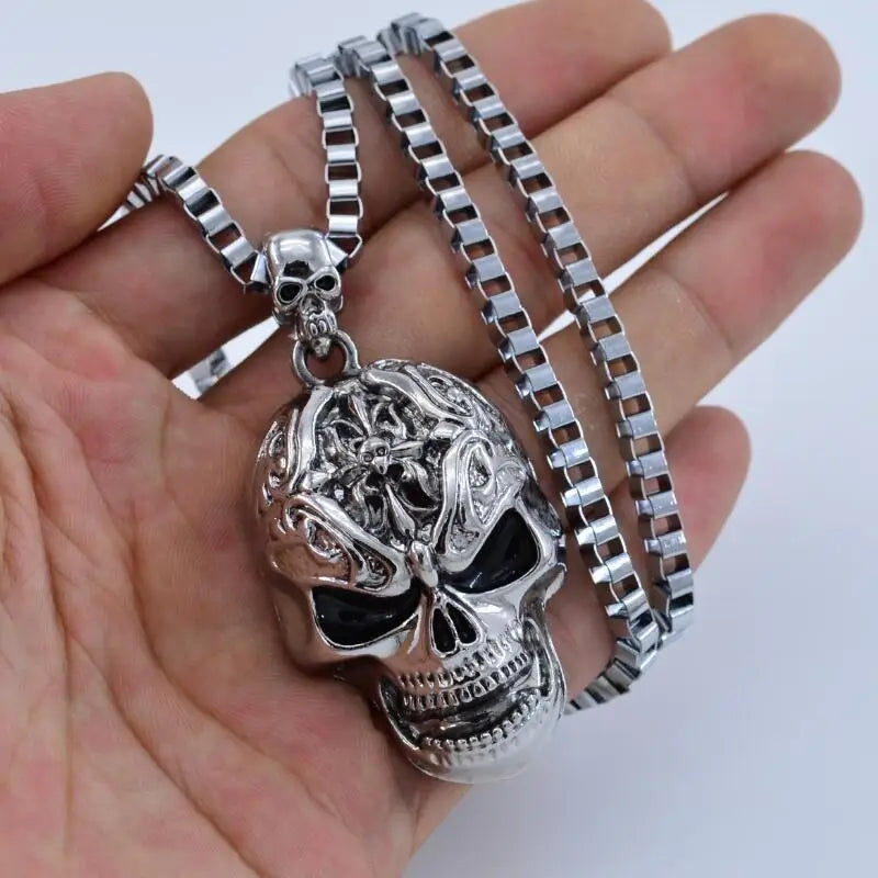 Vintage Gothic Evil Skull Pendant Necklace for Men and Women