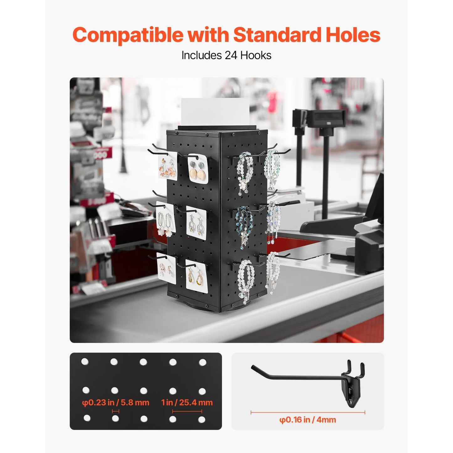 SucceBuy Rotating Pegboard Display Stand 4-Sided Jewelry Rack